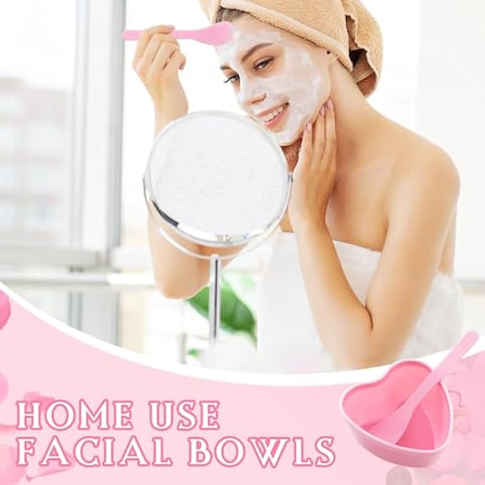 KASTWAVE FACIAL MASK MIXING BOWLS SET, 5 HEART-SHAPED PLASTIC CONTAINERS WITH SPATULA, DIY SKIN CARE TOOLS FOR ESTHETICIAN, HOME BEAUTY SALON, PINK SKIN CARE KIT - Image 2